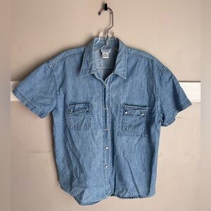 Light Blue Denim Button-Front Short Sleeve Shirt
